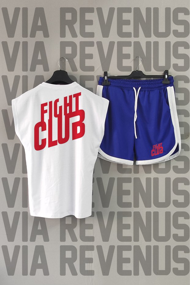 Fight Club White Sports T-Shirt and Blue Sports Shorts Set - Crew Neck, Zero Sleeve