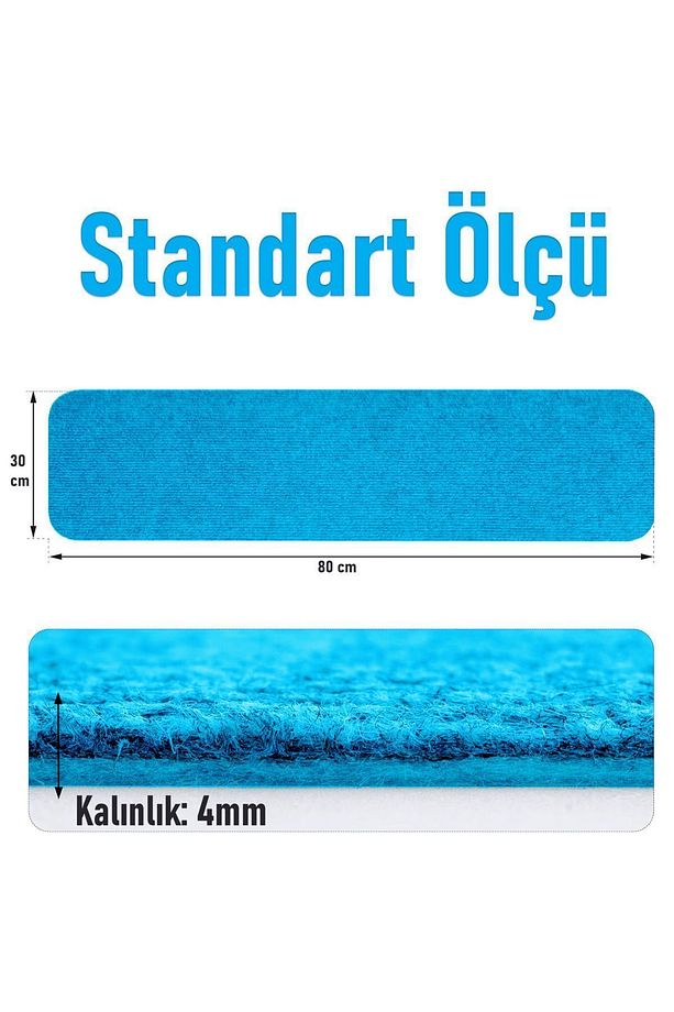 Halifleks Yapışkan Tabanlı Merdiven Basamak Paspası Rip Halı Kaymaz Tabanlı - Boncuk Mavi - 4