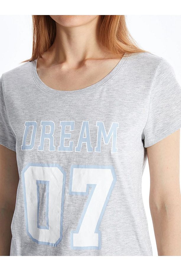 LCW DREAM Bisiklet Yaka Baskılı Kısa Kollu Kadın Şortlu Pijama Takımı - 4
