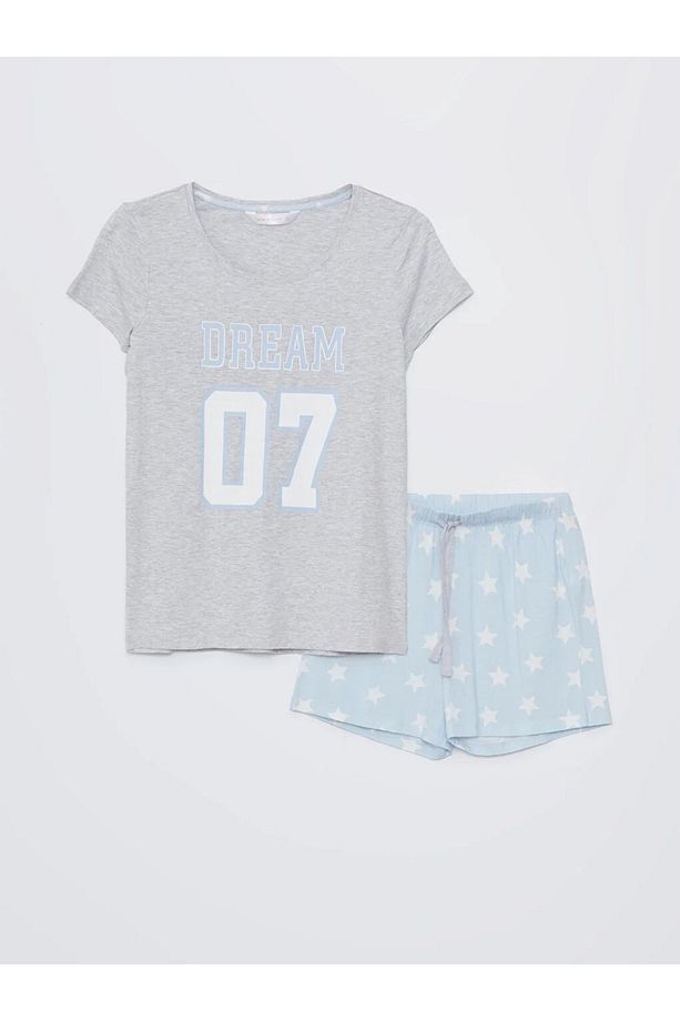 LCW DREAM Bisiklet Yaka Baskılı Kısa Kollu Kadın Şortlu Pijama Takımı - 6