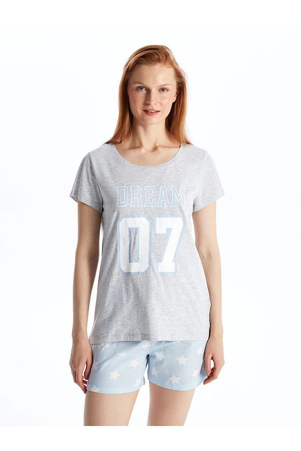LCW DREAM Bisiklet Yaka Baskılı Kısa Kollu Kadın Şortlu Pijama Takımı - 1