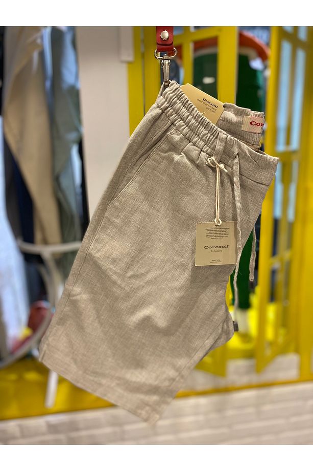 Keten Şort Belden Lastikli Casual Fit - 1