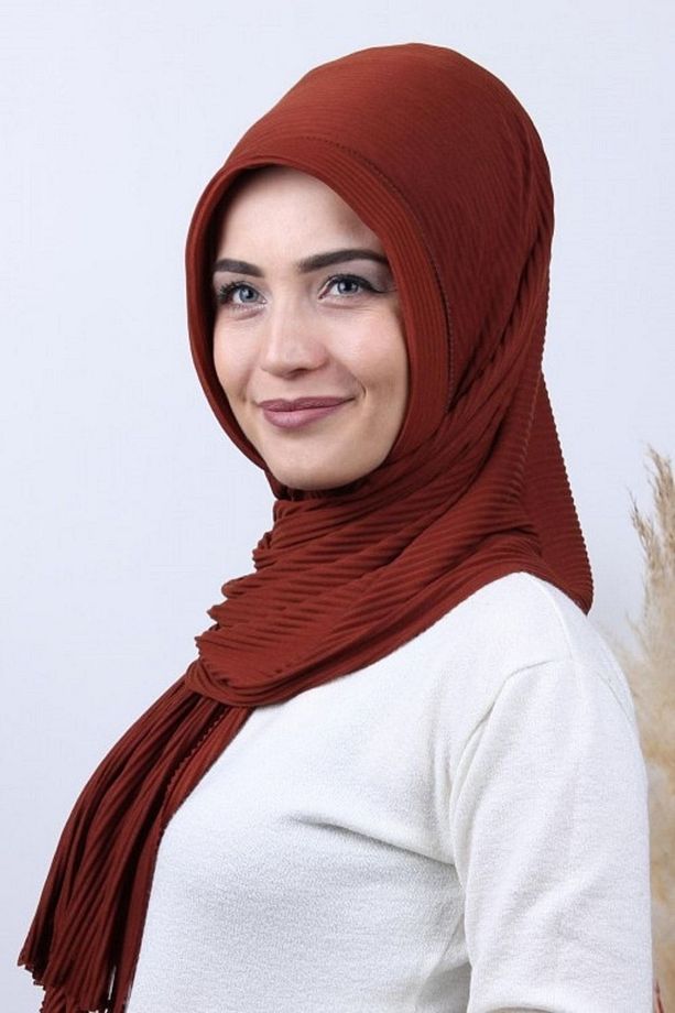 Kışlık Korunaklı Pliseli Hijab Pratik Hazır Şal - 1