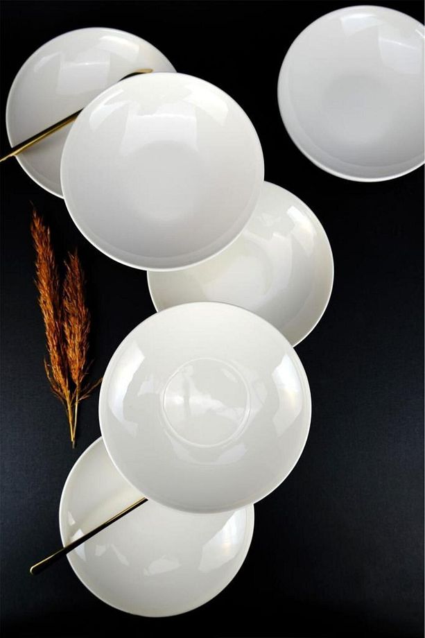 Semazen 6’lı Porselen Çukur Tabak Yemek Tabağı Seti 21 Cm Krem - TL4052471 C320.003 - 4