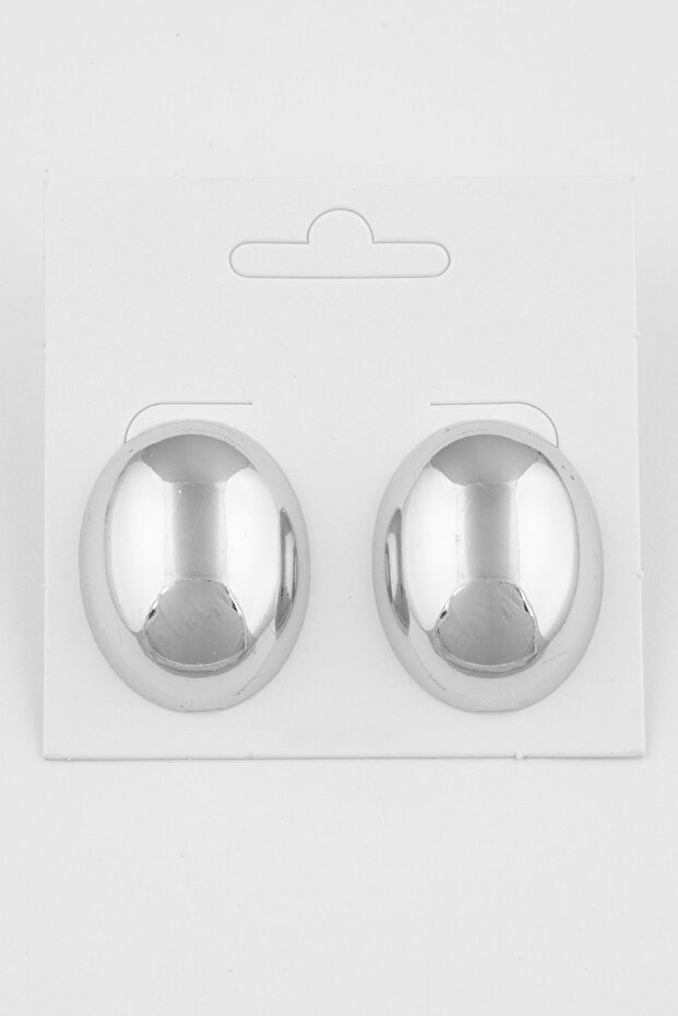 Large Oval Figure Double Earrings Silver Color