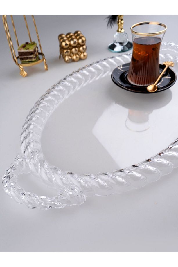 Oval Halat Tepsi Çay Tepsi,kahve Tepsi,sunum Tepsi,vintage Dekoratif Şeffaf Tepsi - 3
