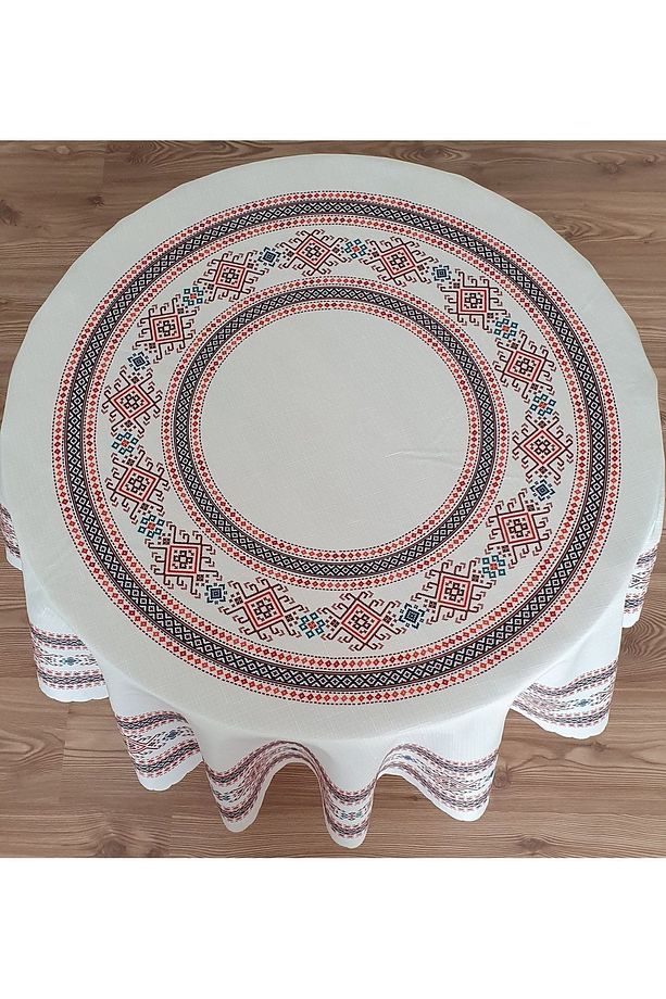 Piramit Renkli Baskılı Polyester Kumaş Yuvarlak Masa Örtüsü(150×0CM) - 3