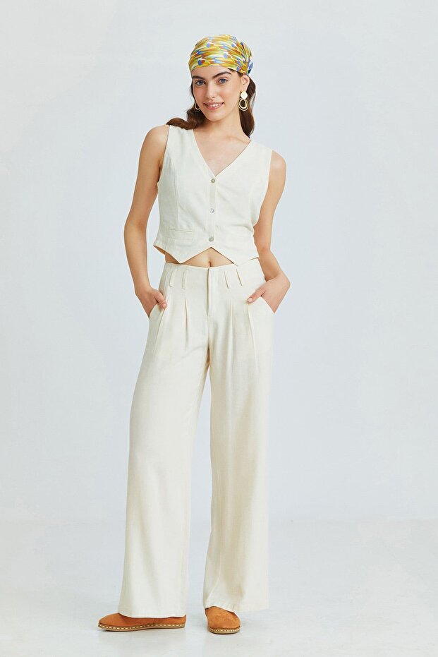 Pleated Bohemian Trousers Beige