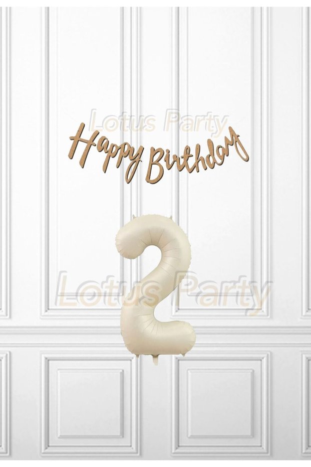 2 Years Old Kraft Happy Set - Kraft Happy Birthday Banner - Cream Colored Number Balloon