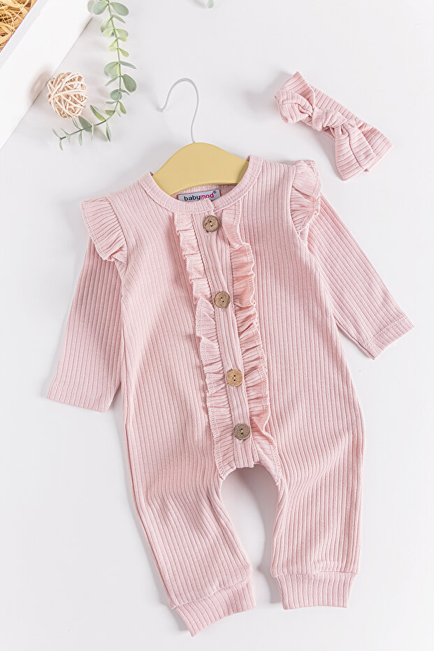 Frilly Front Buttoned Bandana Baby Girl Jumpsuit