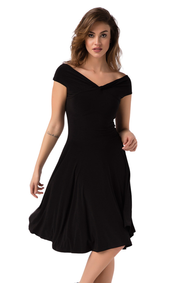 Siyah Madonna Yaka Elbise - 6