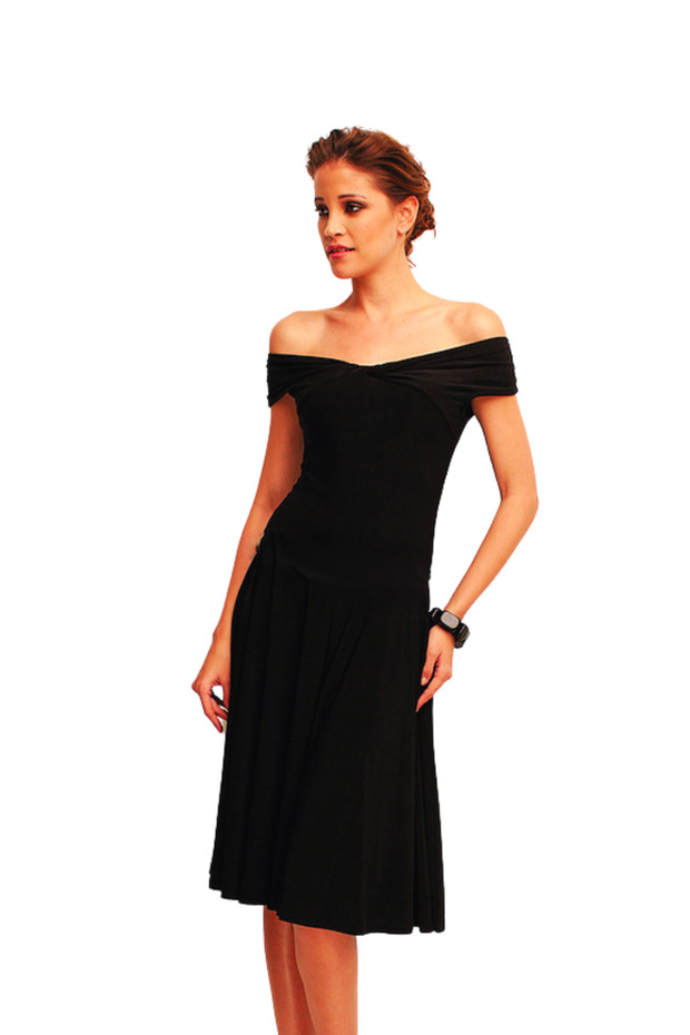 Siyah Madonna Yaka Elbise - 4