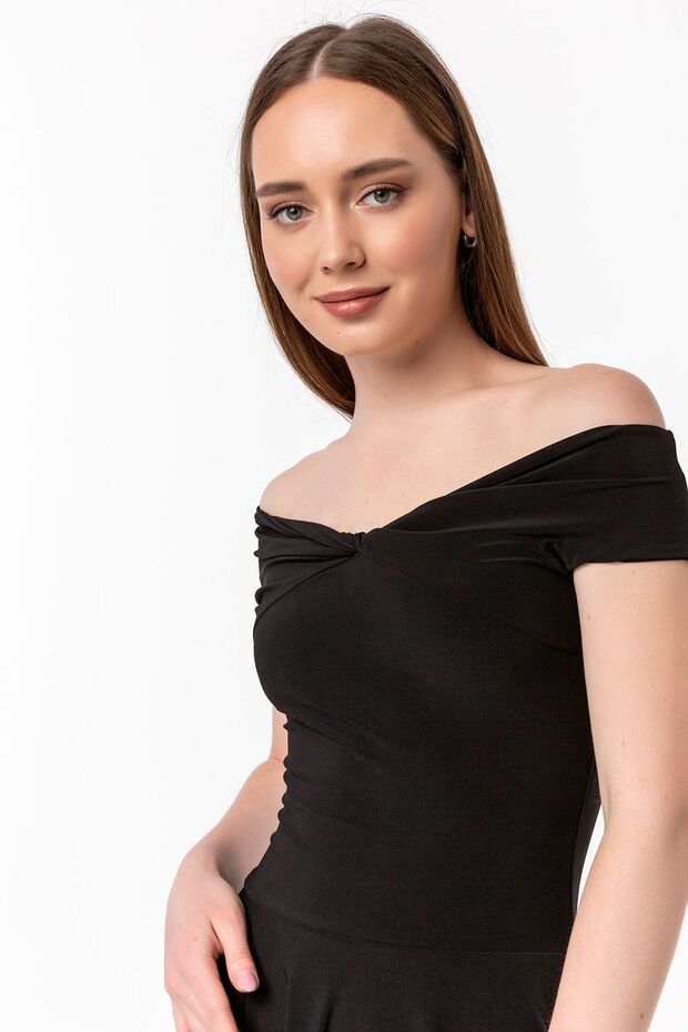 Siyah Madonna Yaka Elbise - 7