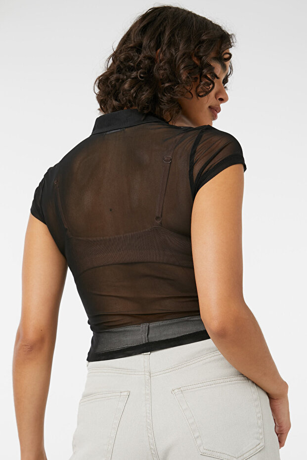 Ruched Mesh Cropped Top - 2