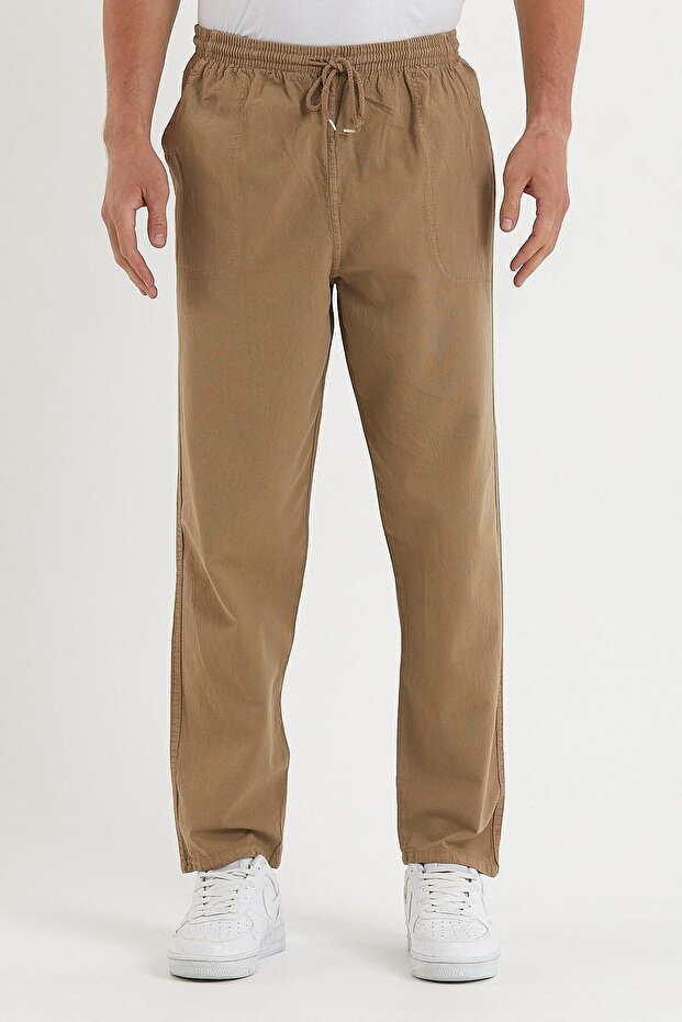 Men's Stone Color Regular Linen Trousers