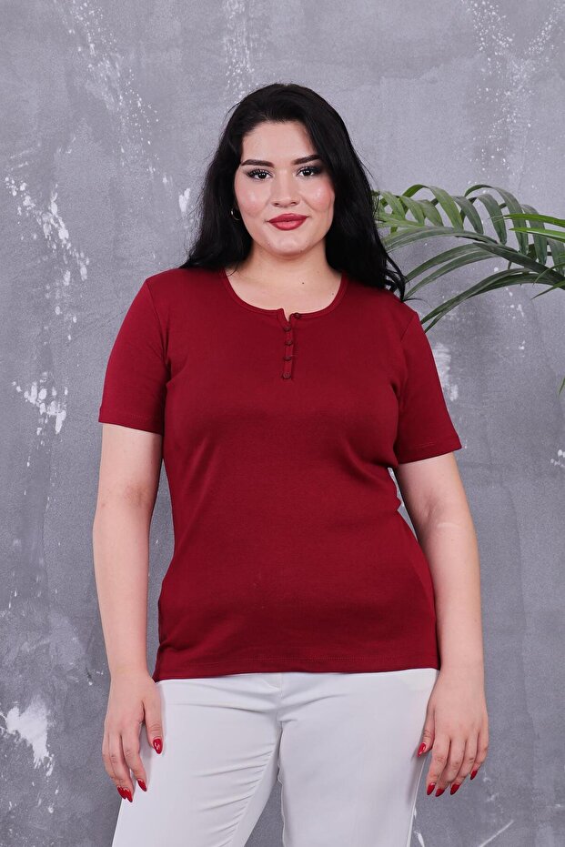 Plus Size Buttoned Front Cotton Basic Short Sleeve Blouse - 1