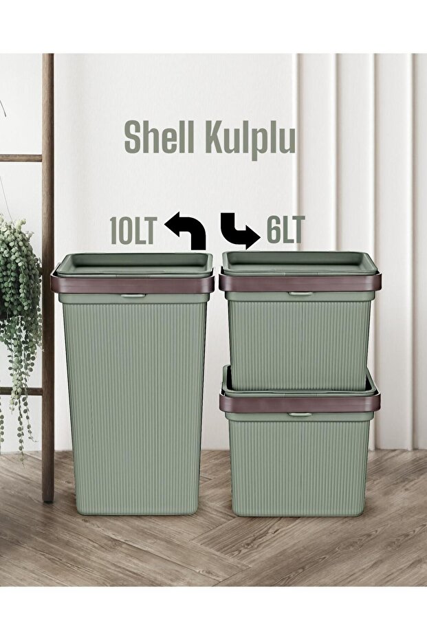Shell Kulplu 3 Prç Set 2 Adet 6 Lt 1 Adet 10 Lt Çok Amaçlı Düzenleyici Kutu Çamaşır Sepeti - 1