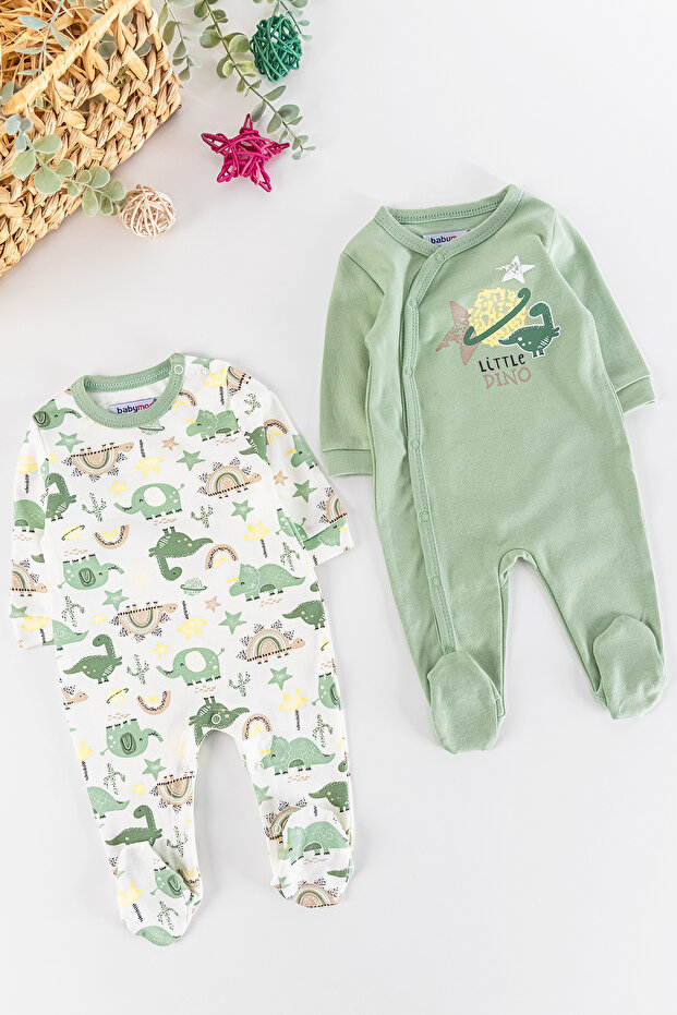 Dino Figured Long Sleeve 2-Piece Baby Boy Jumpsuit Set