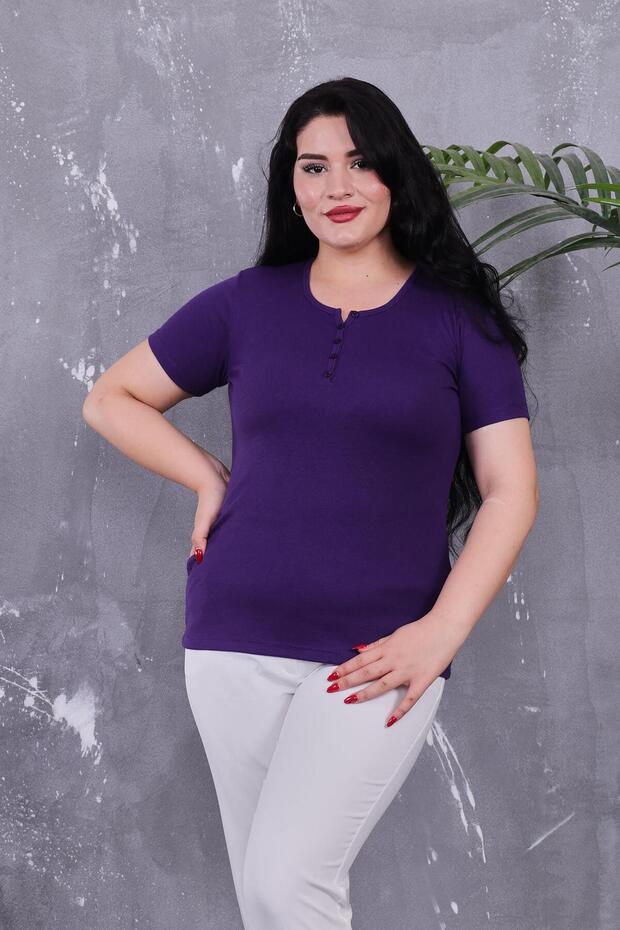 Plus Size Buttoned Front Cotton Basic Short Sleeve Blouse - 1