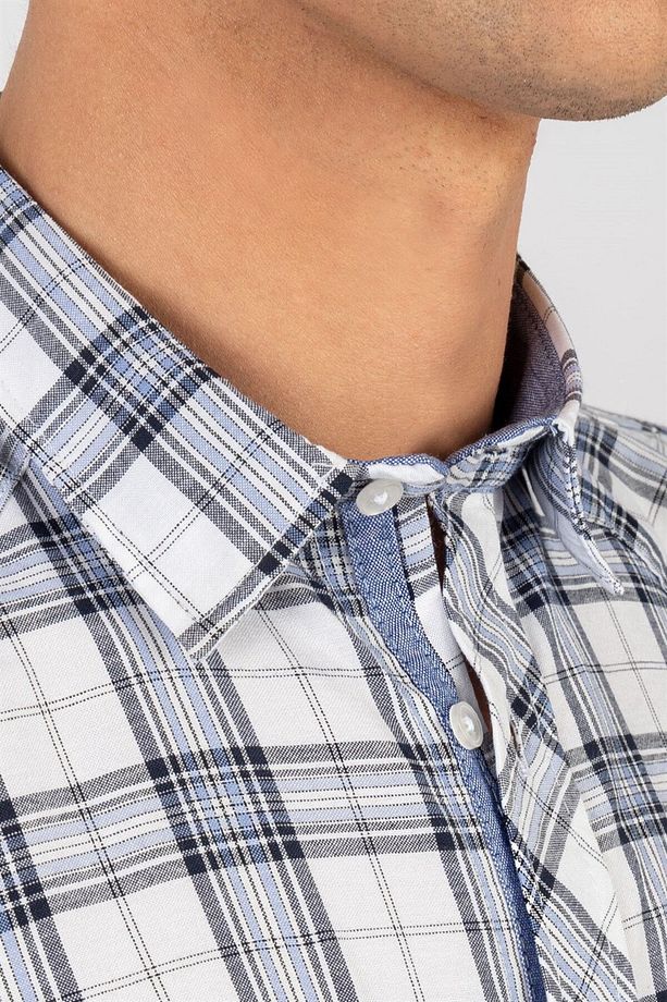 Slim Fit Kısa Kollu Ekose Çift Cep Kapaklı Erkek Gömlek - 4