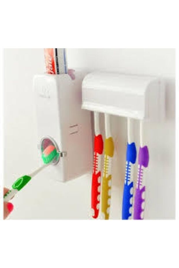 Toothpaste Squeezing Machine Brush Holder Paste Squeezer with 5 Brushes Bathroom - 3