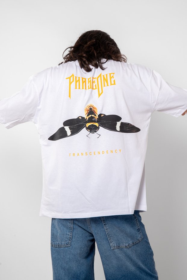 Phaseone"V2" Printed 24/1 Oversize Unisex White Tshirt