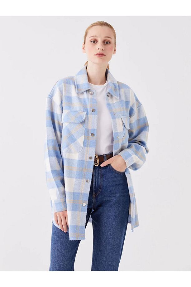 LCW Modest Ekose Uzun Kollu Oversize Kadın Oduncu Gömlek Ceket - 1
