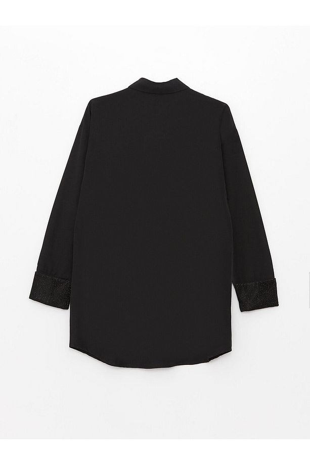 Gömlek Yaka Düz Uzun Kollu Oversize Poplin Kadın Tunik - 7