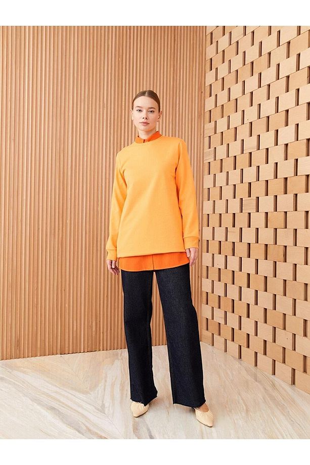LCW Modest Bisiklet Yaka Düz Uzun Kollu Kadın Sweatshirt - 3
