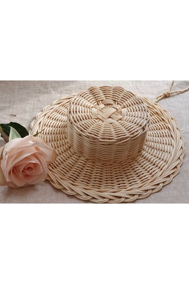 Rattan Bambu Hasir Dekor Şapka - 2
