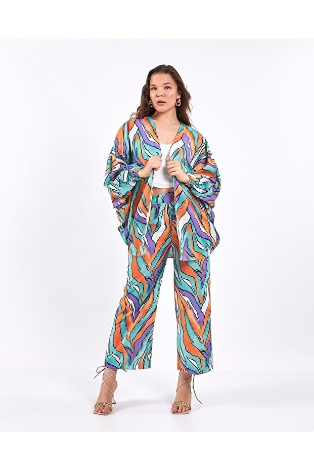 Zebra Pattern Kimono Bottom Top Set - 1