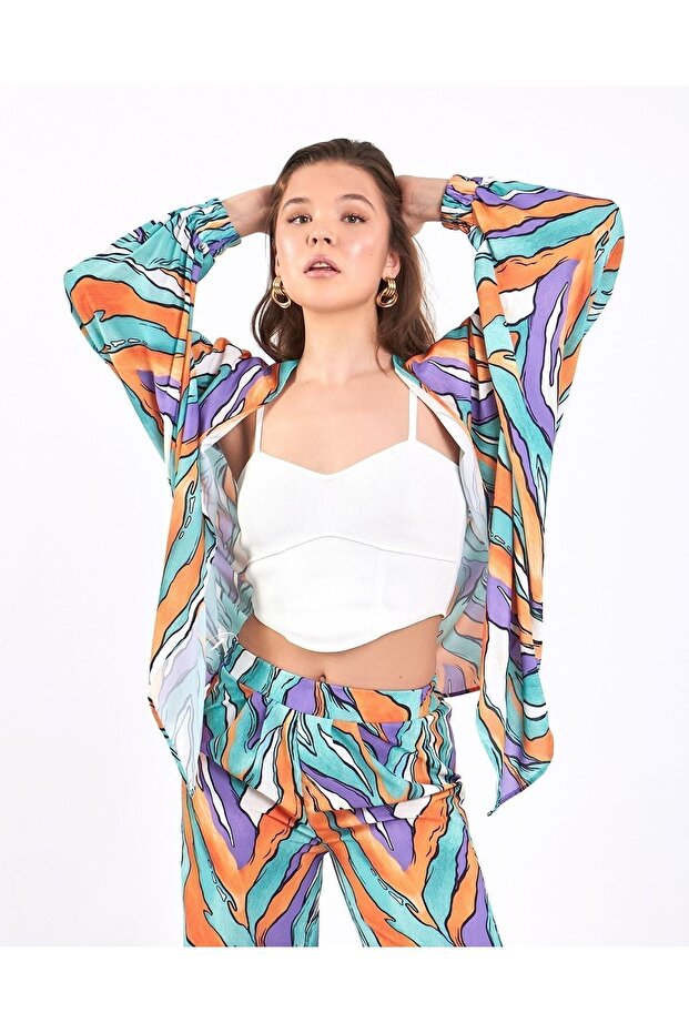 Zebra Pattern Kimono Bottom Top Set - 2