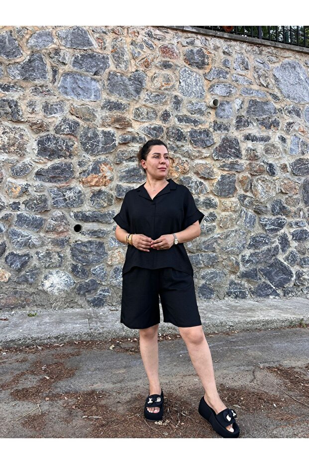 Large Size Linen Shorts and Shirt Set