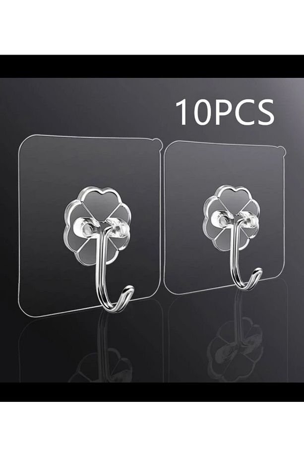 10 Adet 6x6cm Kendinden Yapışkanlı Şeffaf Güçlü Askı Kapı Duvar Askıları Ağır Yük Taşıma Askısı - 5