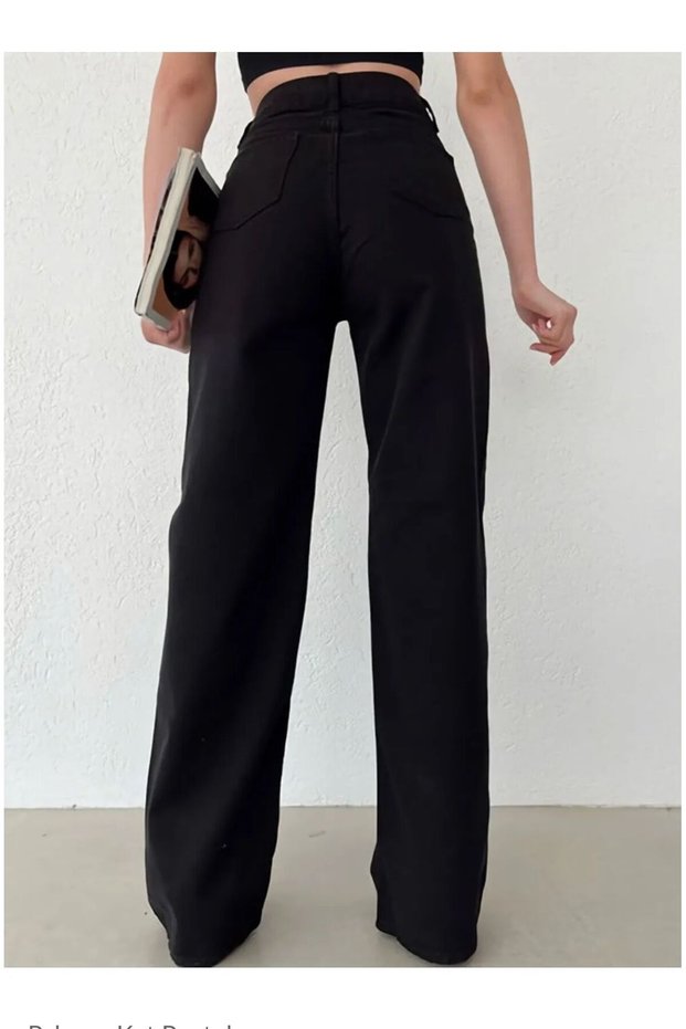 Palazzo Jeans Black Women's Trousers High Waist