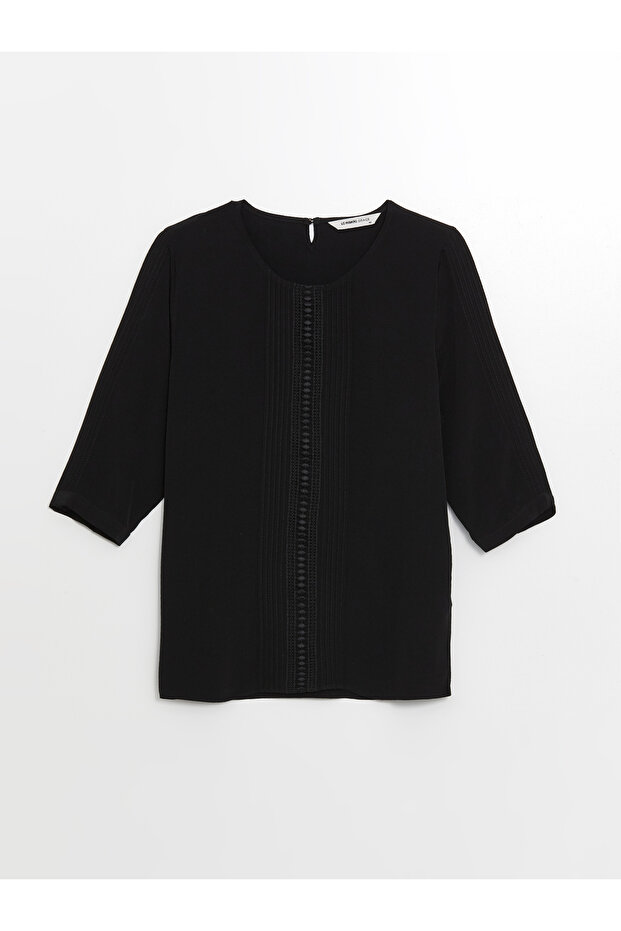 Crew Neck Embroidered Long Sleeve Women's Blouse