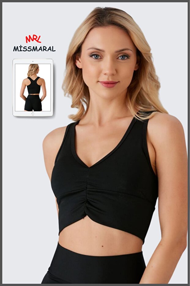 Black Light Supported Covered Front Gathered Crop Top Bustier Sports and Daily Use