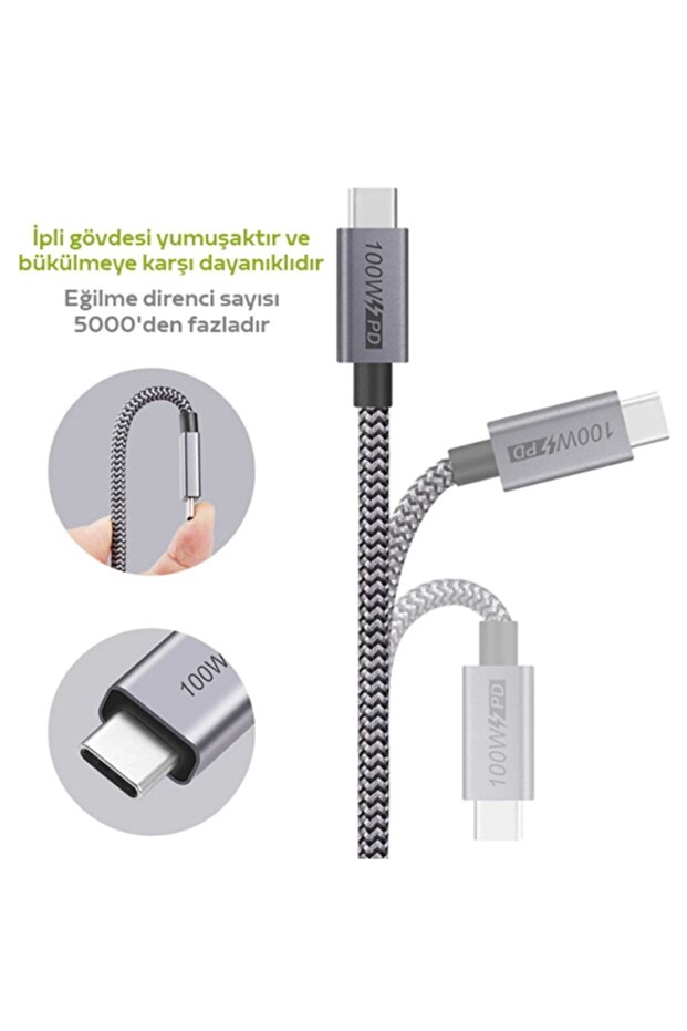 Ally Usb Type-c Pd3.1 Gen2 100w(20v-5a) Hızlı Veri Şarj Kablosu Qc4.0 3.0 1metre Gri - 5