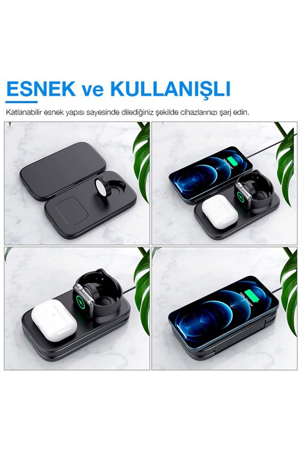 ALLY W66 15W 3 in1 Android + iPhone Uyumlu Taşınabilir Mini Kablosuz Hızlı Şarj Standı - 5