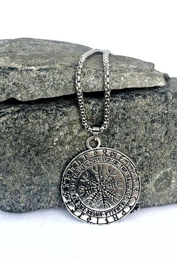 Viking Kurt Ve Pusula Çift Taraflı Tılsım Mitoloji Kolye - 4