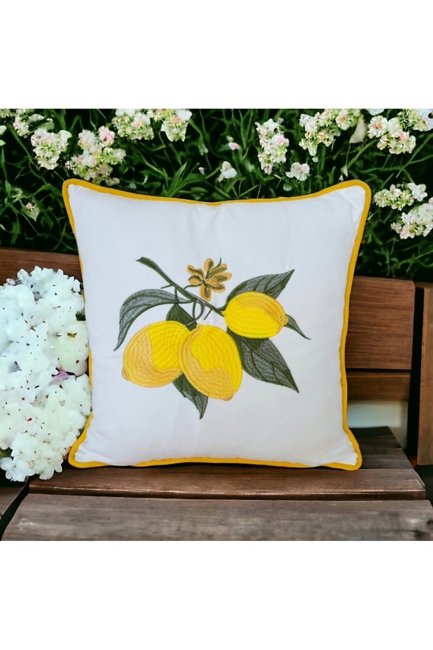 Embroidered Embroidered Lemon Pattern Throw Pillow Cover 42X42 cm
