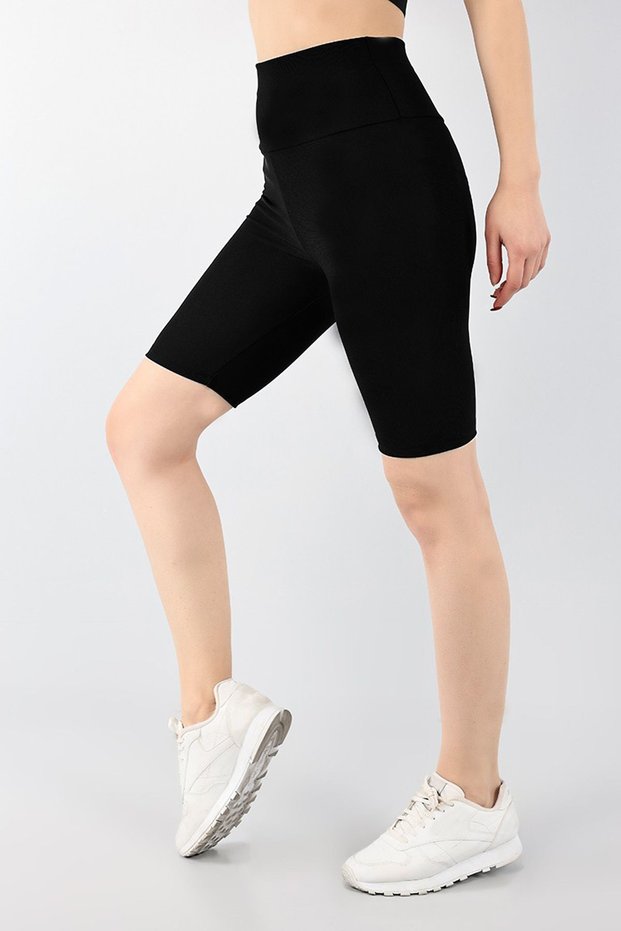 Shorts Leggings Gathering Effect Black High Waist Women's Casual and Sports Short Leggings