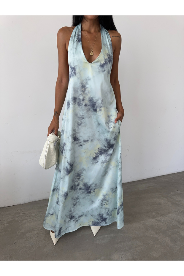 Rochie maxi din satin cu model - 1