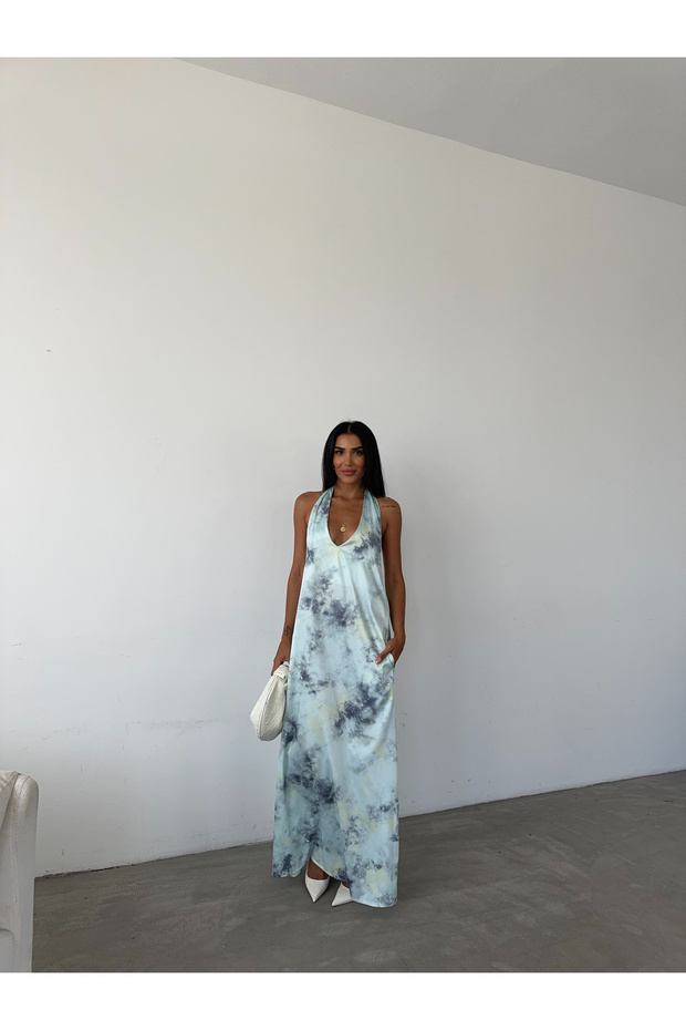 Rochie maxi din satin cu model - 5