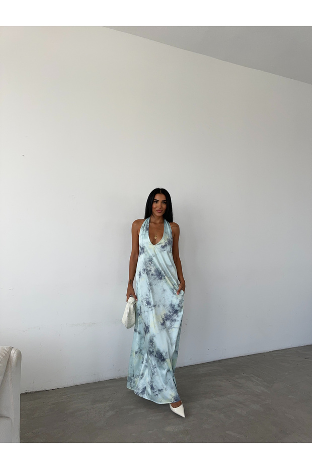 Rochie maxi din satin cu model - 4