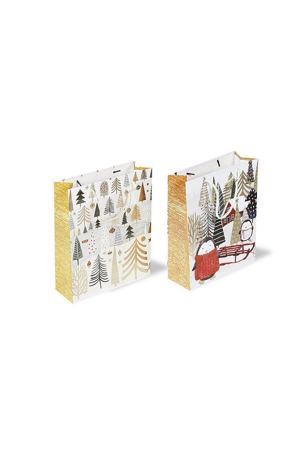 Yılbaşı Yeniyıl Karton Çanta Altın Varak Baskılı 26x32x10 Cm 2 Adet - 1