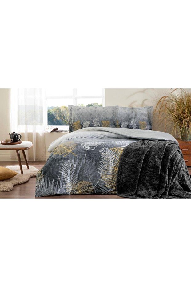 Golden Palm Trendy Double Duvet Duvet Cover Set , GRAY