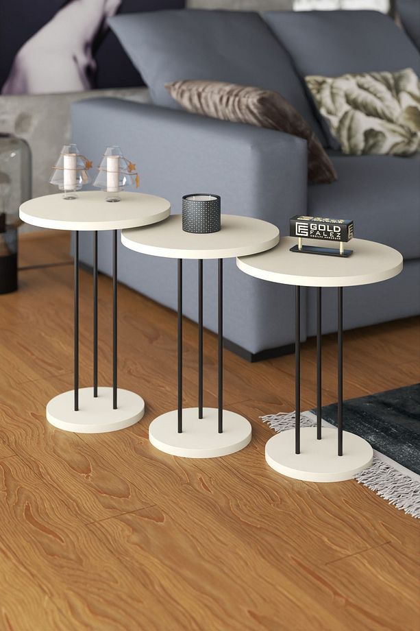 Orta Sehpa Ve Zigon Sehpa Terra Set Krem - 5