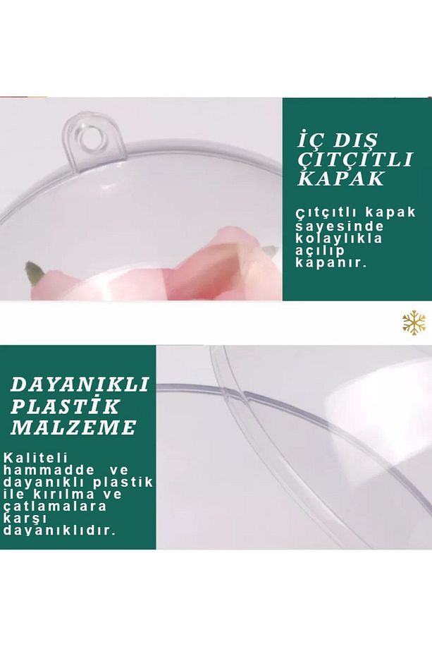 Şeffaf Mika Küre - Yılbaşı Çam Ağacı Süsleme - 3 Adet Asılabilir Plastik Top - 6 Cm - 7