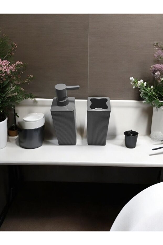 Modern Square Bathroom Set: Soap Dispenser and Toothbrush Holder, GRAY (ANTHRACITE)